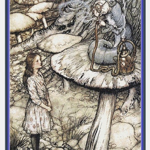 Alice and caterpillar cross stitch pattern PDF, large cross stitch, counted cross stitch