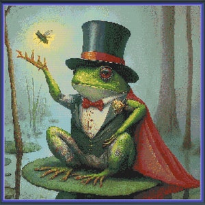 Magician Frog cross stitch pattern PDF, counted cross stitch, PDF pattern
