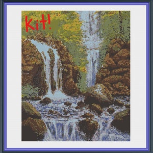 Waterfall landscape cross stitch kit, cross stitch kit, modern cross stitch