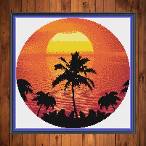Palm tree sunset cross stitch pattern PDF, cross stitch pattern, cross stitch sunset