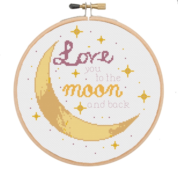 Love you to the moon and back cross stitch pattern PDF, cross stitch pattern, moon cross stitch