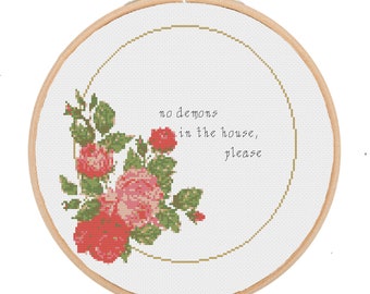 No demons in the house cross stitch pattern PDF, modern cross stitch