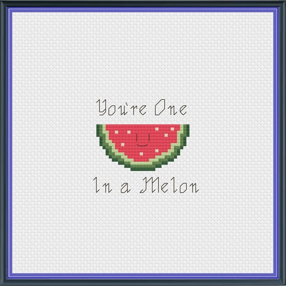 One in a Melon cross stitch pattern PDF, melon cross stitch, fruit cross stitch