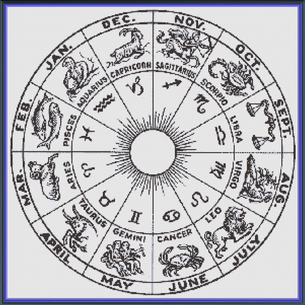 Zodiac Wheel cross stitch pattern PDF, zodiac cross stitch, large cross stitch