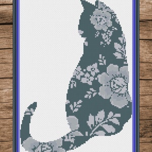 Blauwe bloemen kat kruissteek patroon PDF, kat kruissteek, bloemen kruissteek