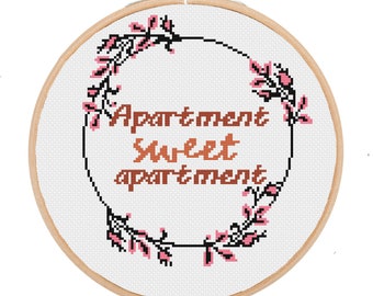 Apartment sweet apartment cross stitch pattern PDF, modern cross stitch, funny cross stitch