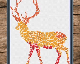 Floral Deer cross stitch pattern PDF, deer cross stitch, animal cross stitch