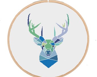 Geometric Deer cross stitch pattern PDF, deer cross stitch, geometric cross stitch