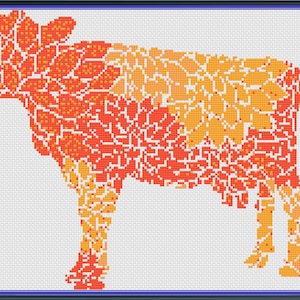 Floral cow cross stitch pattern PDF, cow cross stitch