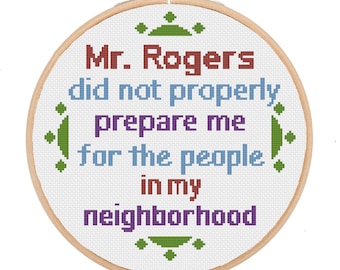 Mr. Rogers cross stitch pattern PDF, modern cross stitch, funny cross stitch