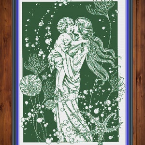 Woman and child cross stitch pattern PDF, art nouveau cross stitch, modern cross stitch