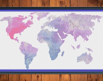 Watercolor Map cross stitch pattern PDF, watercolor cross stitch, cross stitch pattern