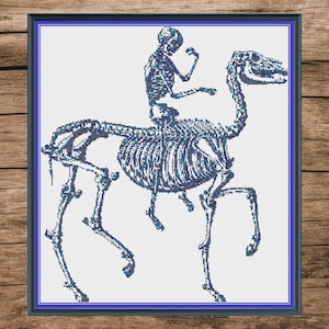 Riding Skeleton cross stitch pattern PDF, skeleton cross stitch