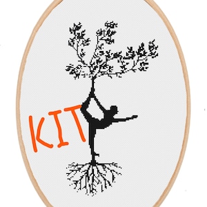Yoga tree cross stitch kit, cross stitch kit, yoga kit