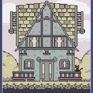 Pixel House cross stitch pattern PDF, house cross stitch