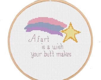 A fart is a wish your butt makes cross stitch pattern PDF, funny cross stitch, small cross stitch