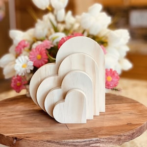 Heart Shaped Craft Wood, Unfinished Tiered Tray Decor, Free Standing Wood Heart, Ready to Paint Wood Heart, Chunky Heart