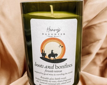 Boots and Bonfires | Whiskey and Leather | Wine Bottle Candle