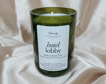 Hotel Lobby (tonka and oud wood) Wine Bottle Candle