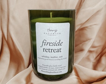 Fireside Retreat (whiskey and leather) Wine Bottle Candle