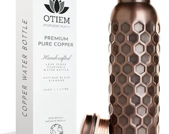 Copper Bottle - 1 Litre Copper Water Bottle - Premium Copper with Leak Proof Lid - High Quality Copper Drinkware - Reusable Travel Bottle