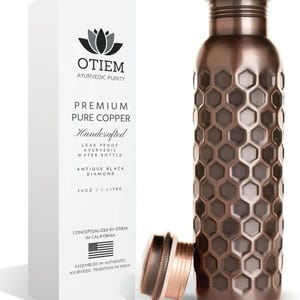 Copper Bottle - 1 Litre Copper Water Bottle - Premium Copper with Leak Proof Lid - High Quality Copper Drinkware - Reusable Travel Bottle