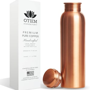 Copper Bottle - 1 Litre Copper Water Bottle - Premium Copper with Leak Proof Lid - High Quality Copper Drinkware - Reusable Travel Bottle