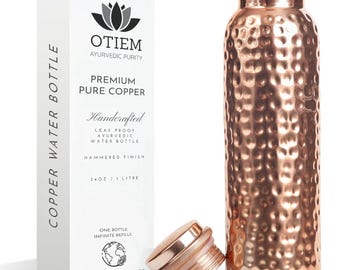 Copper Water Bottle - 1 Litre Copper Bottle - Premium Copper with Leak Proof Lid - High Quality Copper Drinkware - Reusable Travel Bottle