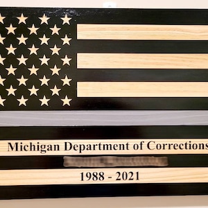 Gray Line Wooden Flag, Department of Corrections, 14x24 Wood Sign