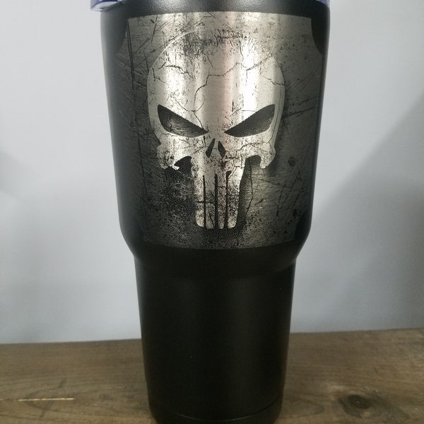 Punisher Skull, Personalized Tumbler, Insulated Tumbler, Engraved Cup, Custom Tumbler Cup, Tumbler with Straw, Monogram Tumbler, 30oz