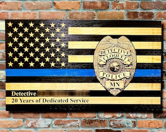 Blue Line Wooden Flag, Police Badge Flag, Wooden Signs, Custom Sign, Military Sign, Retirement Sign, 14x24 Wood Sign