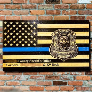 K9 American Flag, Blue Line Wooden Flag, Police Badge Flag, Wooden Signs, Custom Sign, Military Sign, Retirement Sign, 14x24 Wood Sign