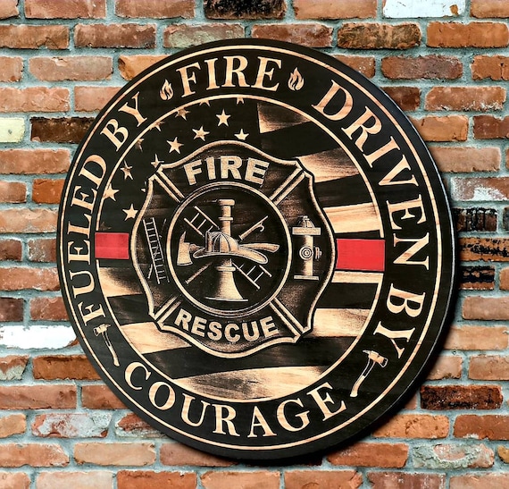 Firefighter Wood Sign Red Line Fireman Signs Laser Etched - Etsy