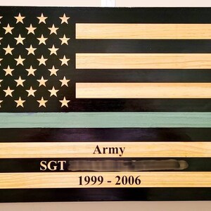 Green Line Wooden Flag, Military, 14x24 Wood Sign