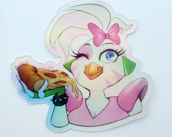 Glamrock Chica Eating Pizza Holographic Vinyl Sticker