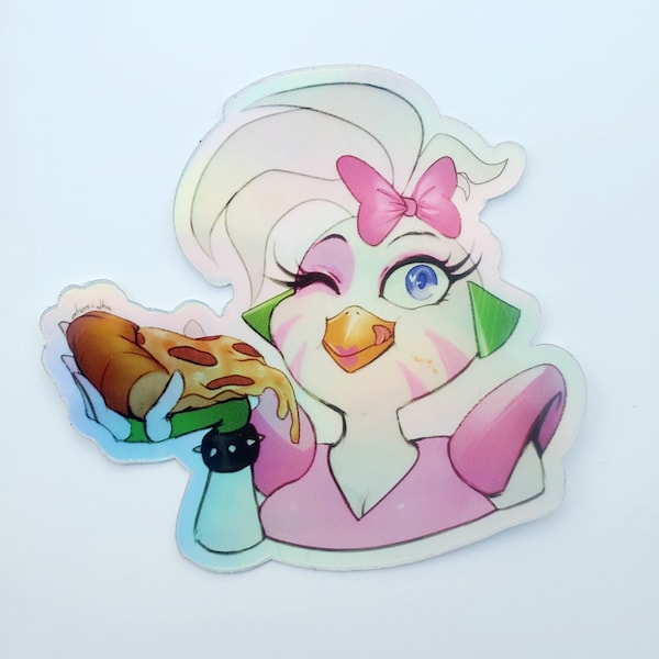 Glamrock Chica Eating Pizza Holographic Vinyl Sticker