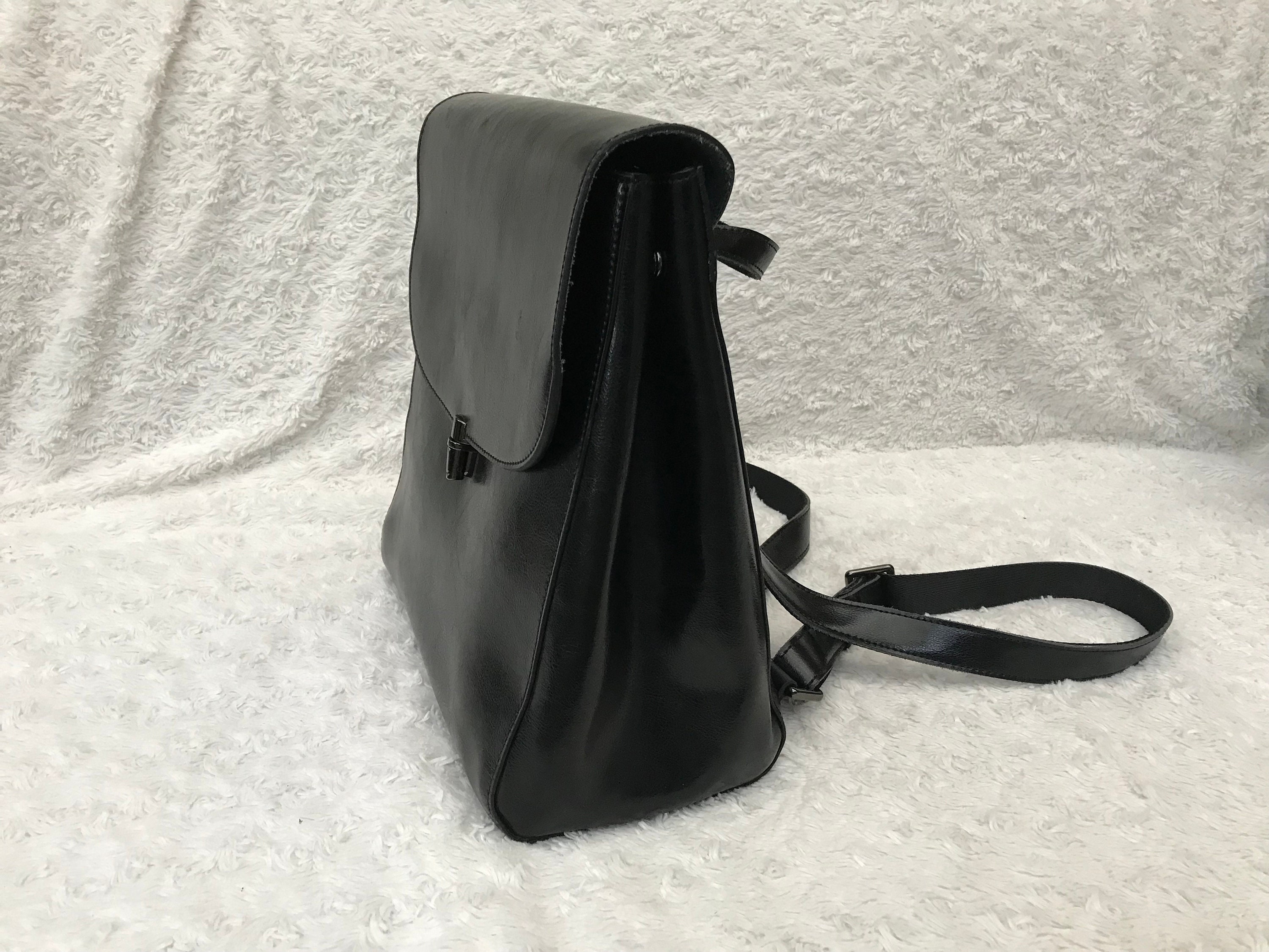 SZone Women\'s Cowhide Leather Black Backpack Purse S-zone Black Cowhide Backpack - Etsy main image 4