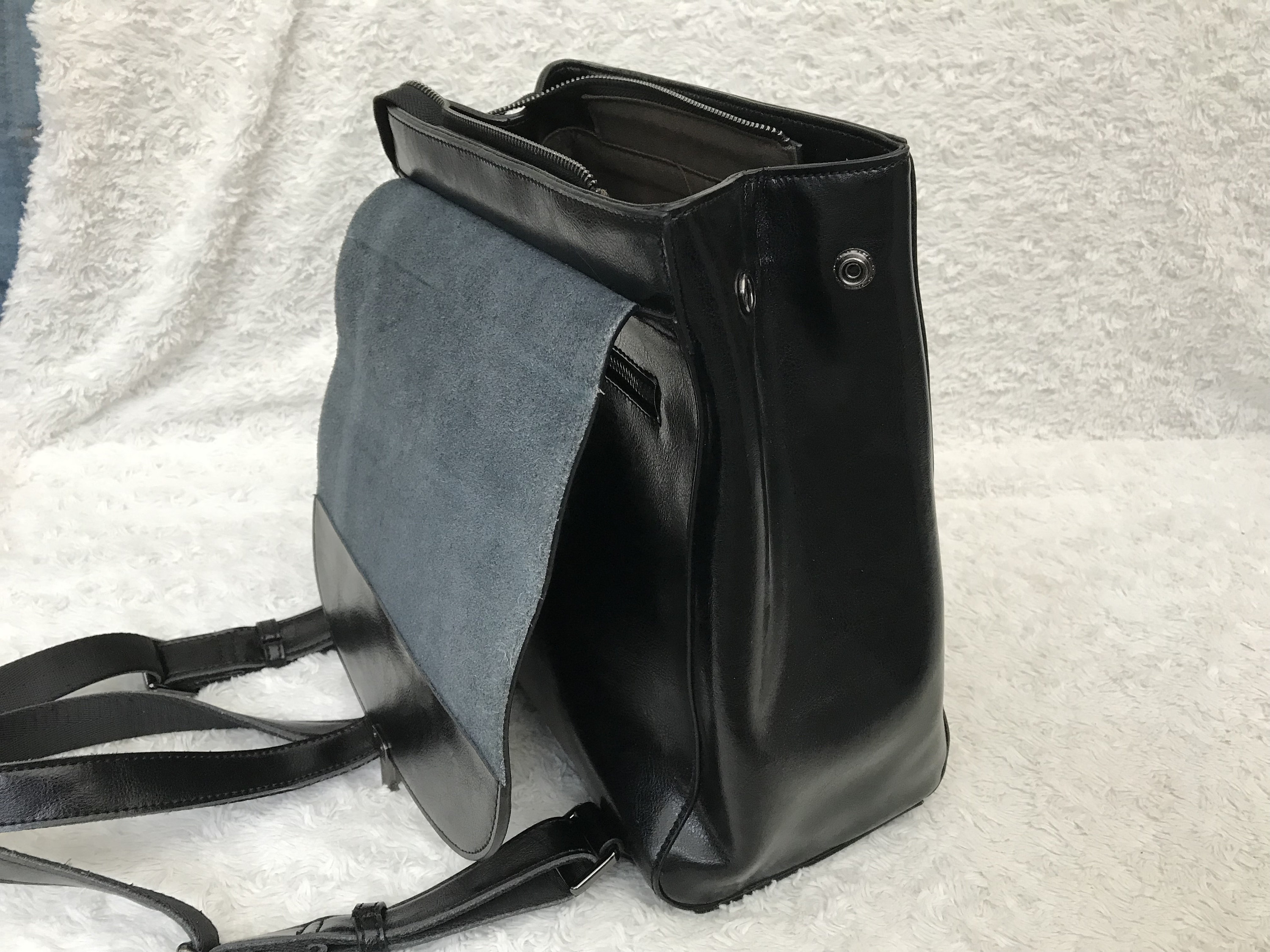 SZone Women\'s Cowhide Leather Black Backpack Purse S-zone Black Cowhide Backpack - Etsy main image 2