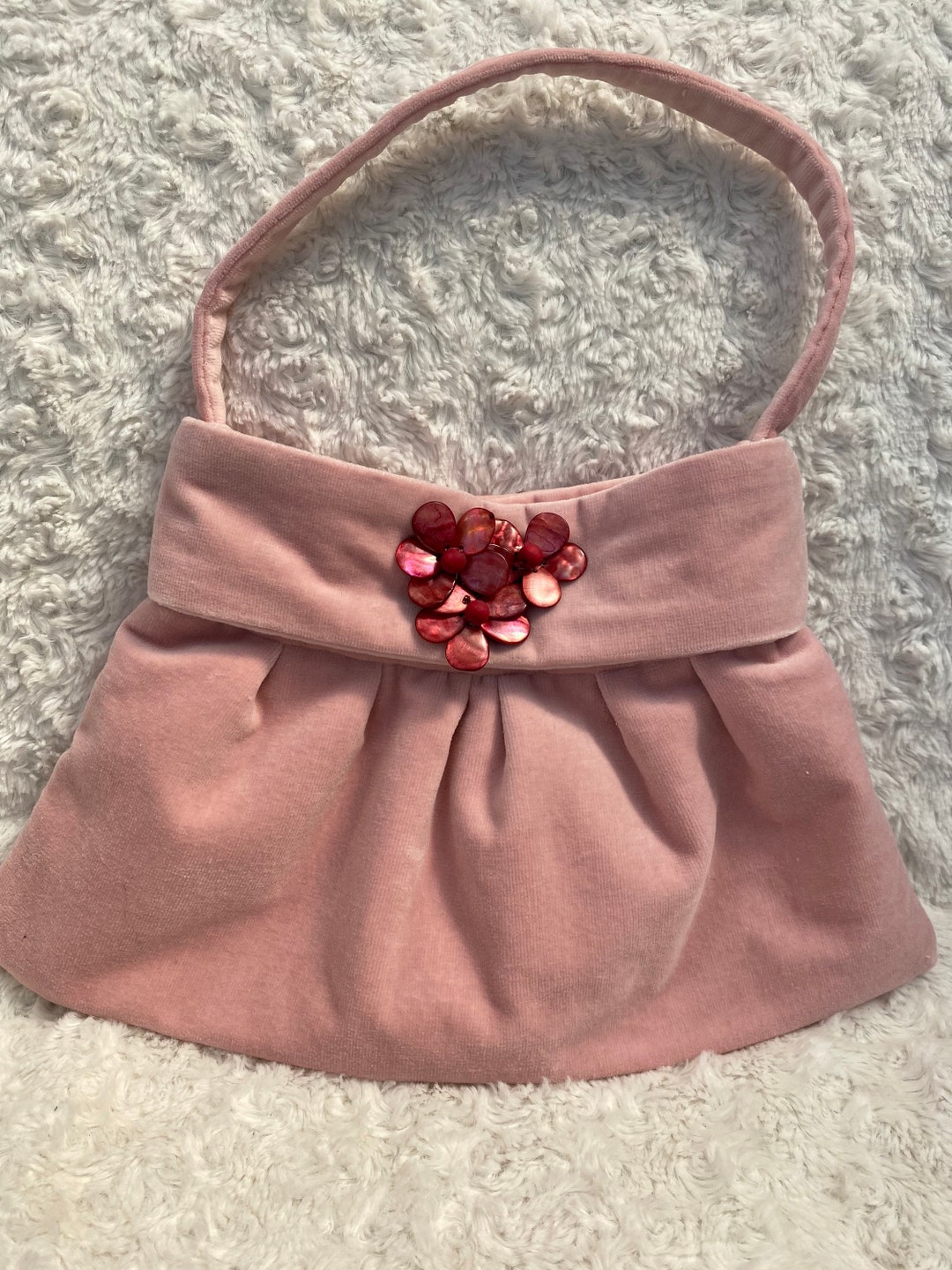 Pink Velvet Handbag With Flower Detail Etsy