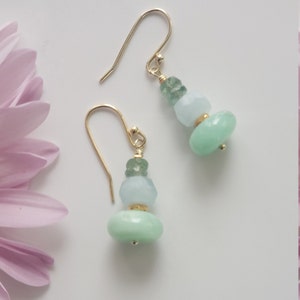 Crysopras Ohrringe, Aquamarin und Apatit Ohrringe, Massiv 925 Sterling Silber vergoldet mit 24K Gold (Vermeil) Haken und Zubehör