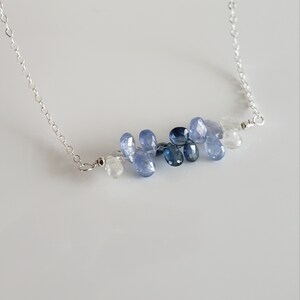 Blauwe saffieren staafketting in 925 sterling zilveren ketting