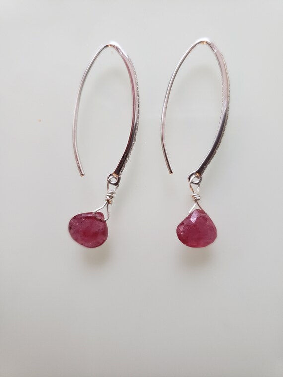 Ruby Earrings Silver Earrings For Women Dainty Bridesmaid Earrings with Latch Lock. July Red Birthstone Gift