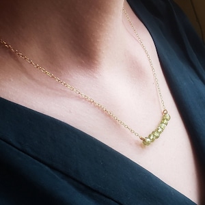 Natural Peridot Bar Necklace, August Birthstone, Amazing Quality Peridot, 24k Gold Plated 925 Sterling Silver Chain and Findings