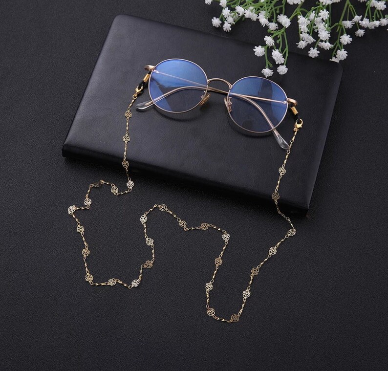 Boho Rose Hipster Gold Eyeglasses Chain Rose Gold Glasses Etsy