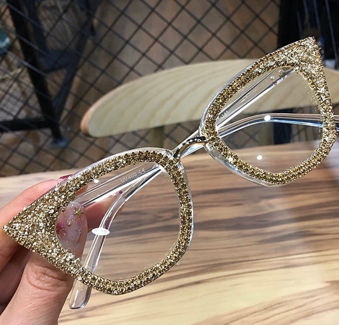 Vintage GOLD Frame Clear Reading Glasses Women Sexy Cat Eye Anti Blue Light  Glasses Luxury Designer Big Chain Optical Eyeglasses