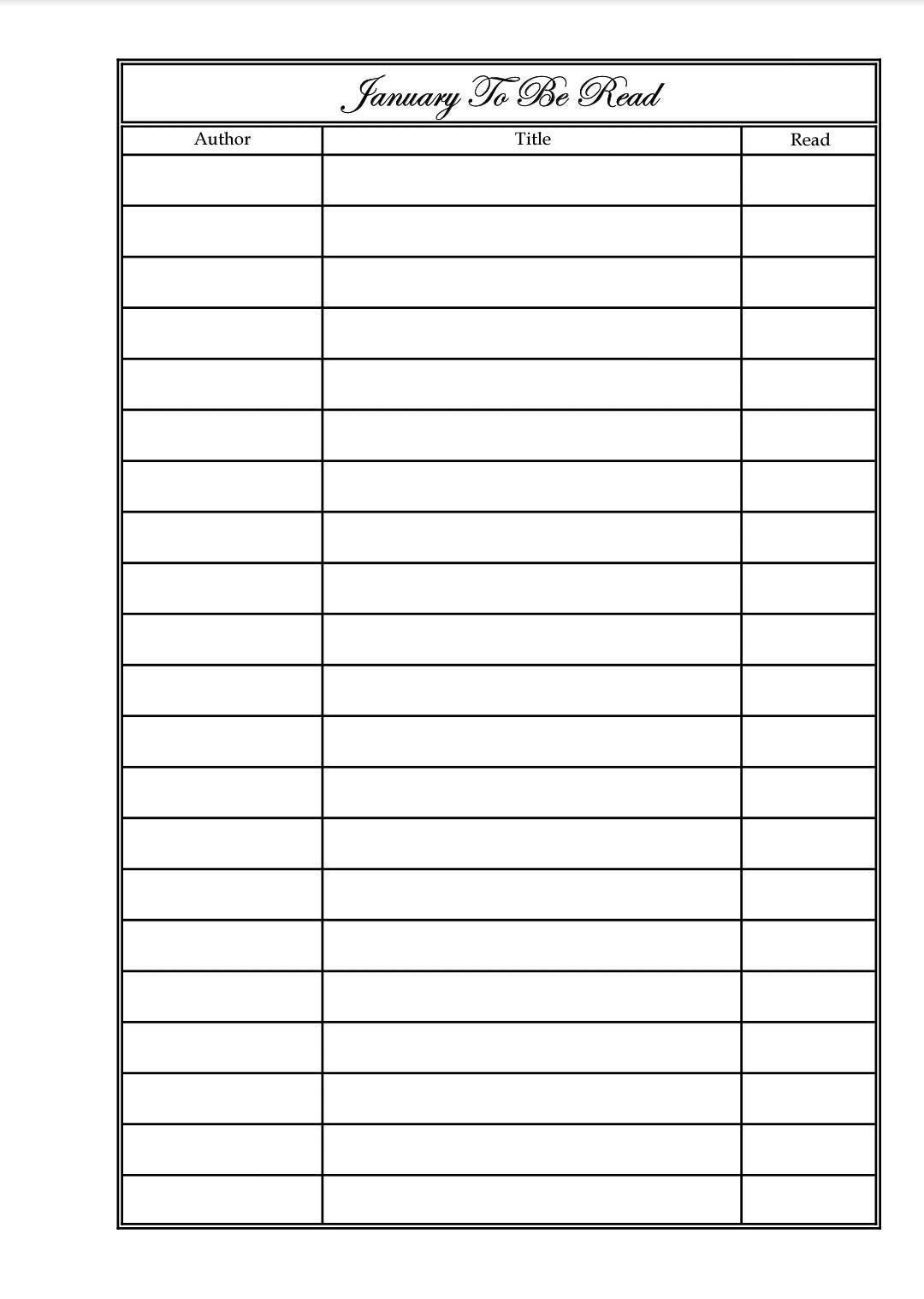 Tbr Template Tbr Template