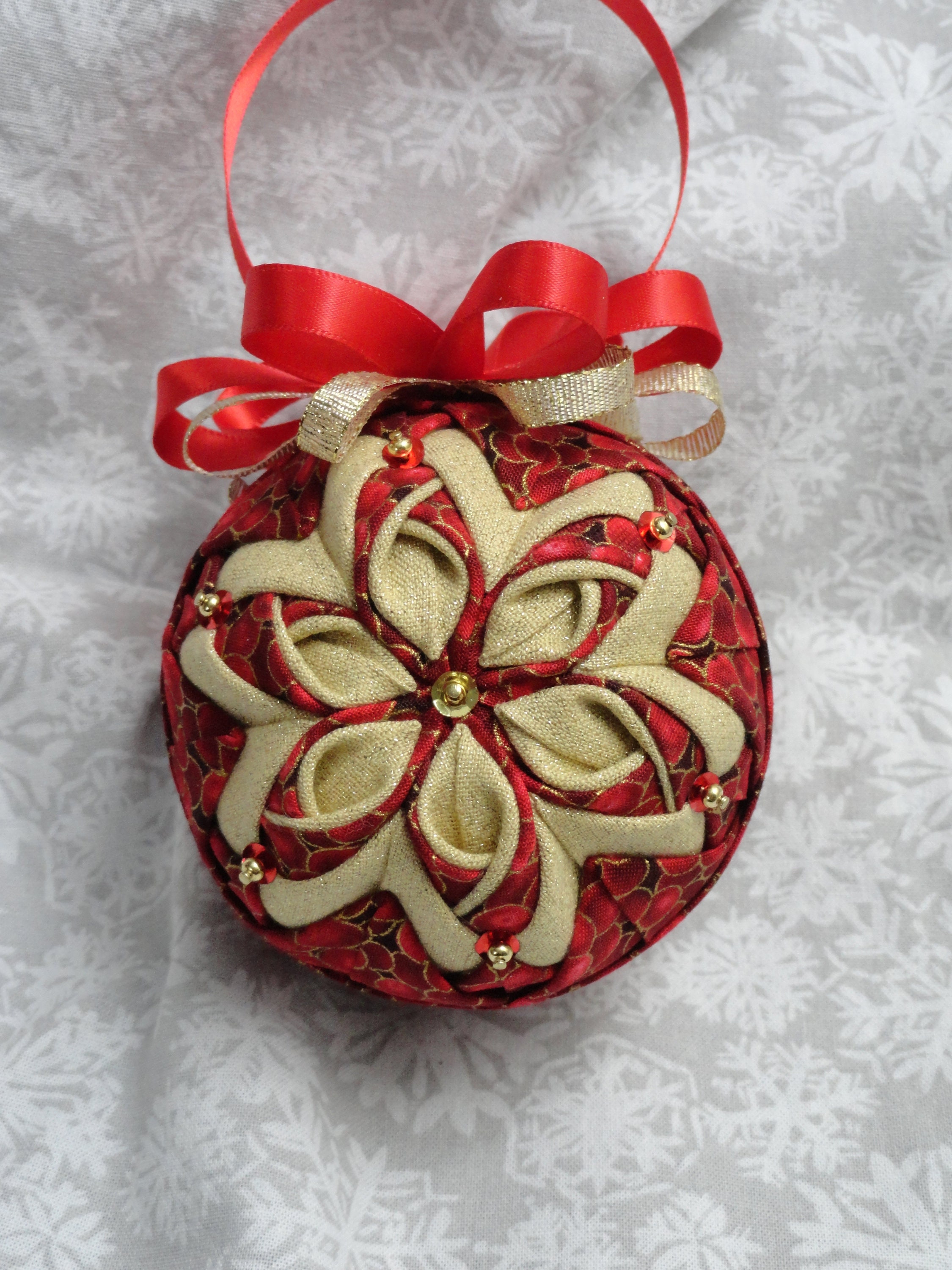 Keepsake Ornament Quilted Ornament Holiday Ornament Christmas Ornament White Poinsettia Pink Ornament Handmade Ornament
