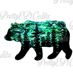 Aurora Borealis Bear silhouette, téléchargement numérique, clipart, PNG, JPG