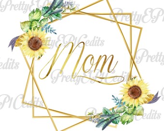 Cornice floreale, oro, mamma, girasoli, geometrico, download digitale, clip art, PNG, JPG
