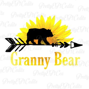 Granny bear, half sunflower, boho arrow, digital download, clip art, PNG JPG